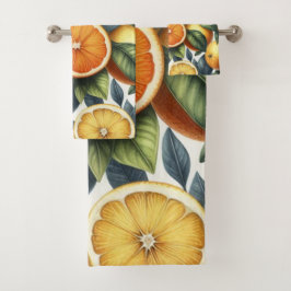 Oranje Citrus Whimsical Waterverf Fruit & Floral Bad Handdoek