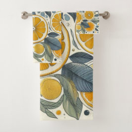 Oranje Citrus Whimsical Waterverf Fruit & Floral Bad Handdoek