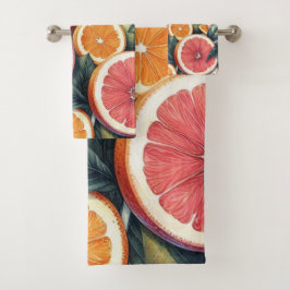 Oranje Citrus Whimsical Waterverf Fruit & Floral Bad Handdoek