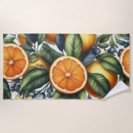 Oranje Citrus Whimsical Waterverf Fruit & Floral Strandlaken