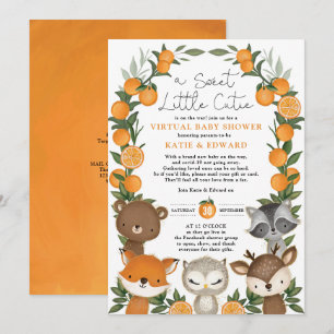 Oranje Citrus Woodland Animals Virtueel Baby showe Kaart