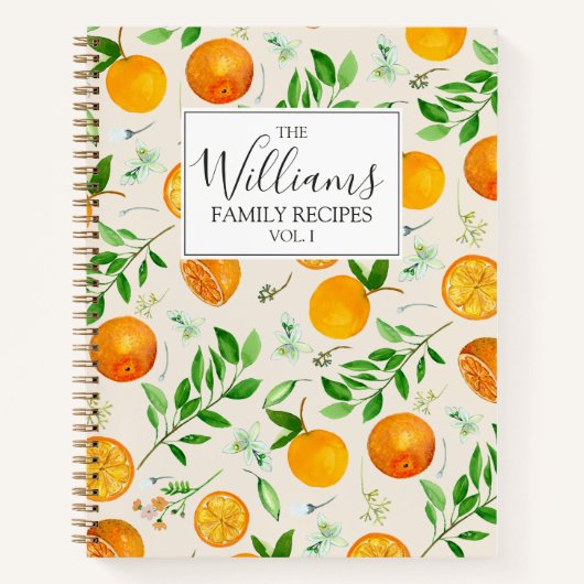 Oranje Citrus Zomer Bloemen Botanisch Receptenboek Notitieboek (Voorkant)