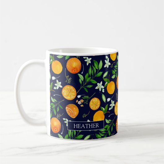 Oranje Citrus Zomer Bloemen Botanische Patroon Kof Koffiemok (Links)
