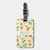 Oranje citrus zomerbloem botanisch patroon bagagelabel (Voorkant verticaal)