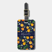 Oranje citrus zomerbloem botanisch patroon bagagelabel (Voorkant verticaal)