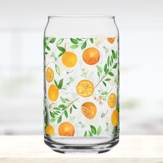 Oranje citrus zomerbloem botanisch patroon blikvorm glas