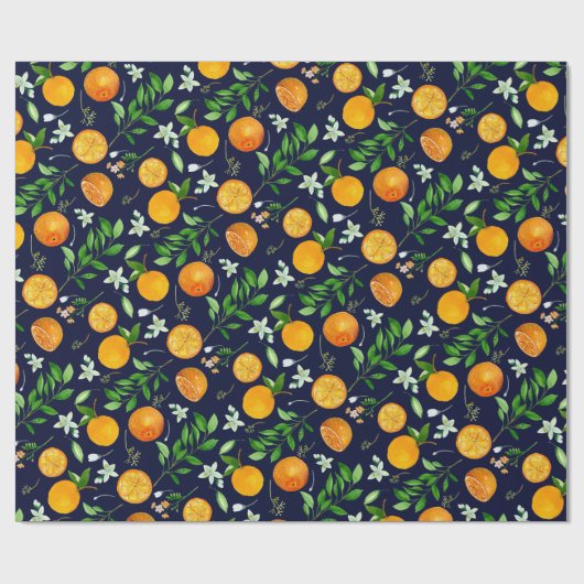 Oranje citrus zomerbloem botanisch patroon cadeaupapier (Vlak)