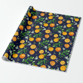 Oranje citrus zomerbloem botanisch patroon cadeaupapier (Uitgerold)