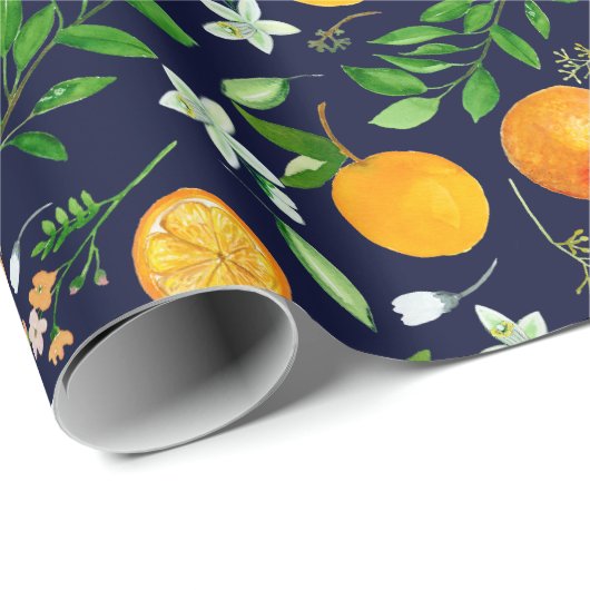 Oranje citrus zomerbloem botanisch patroon cadeaupapier (Rol Hoek)