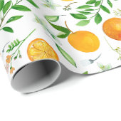 Oranje citrus zomerbloem botanisch patroon cadeaupapier (Rol Hoek)