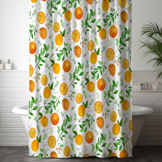 Oranje citrus zomerbloem botanisch patroon douchegordijn