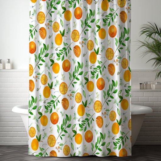 Oranje citrus zomerbloem botanisch patroon douchegordijn