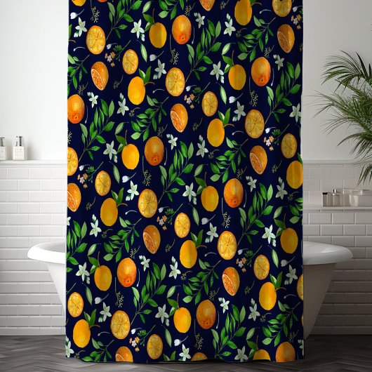 Oranje citrus zomerbloem botanisch patroon douchegordijn