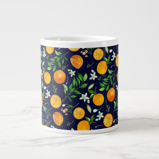 Oranje citrus zomerbloem botanisch patroon grote koffiekop (Voorkant)