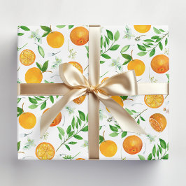 Oranje citrus zomerbloem botanisch patroon inpakpapier vel