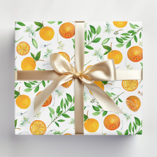 Oranje citrus zomerbloem botanisch patroon inpakpapier vel