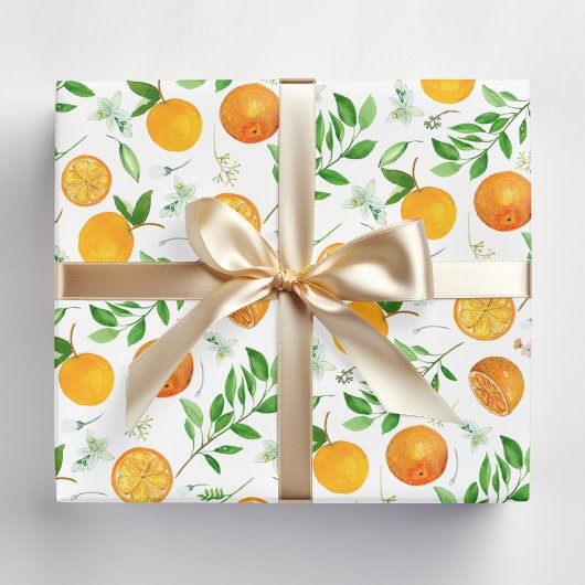 Oranje citrus zomerbloem botanisch patroon inpakpapier vel