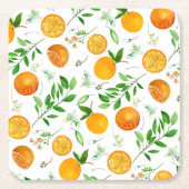 Oranje citrus zomerbloem botanisch patroon kartonnen onderzetters (Voorkant)