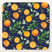 Oranje citrus zomerbloem botanisch patroon kartonnen onderzetters (Voorkant)