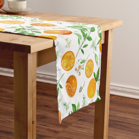 Oranje citrus zomerbloem botanisch patroon korte tafelloper (Voorbeeld)