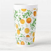 Oranje citrus zomerbloem botanisch patroon latte mok (Voorkant)