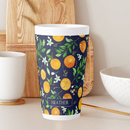 Oranje citrus zomerbloem botanisch patroon latte mok
