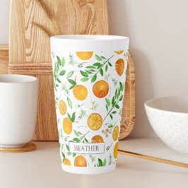 Oranje citrus zomerbloem botanisch patroon latte mok