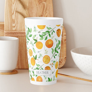 Oranje citrus zomerbloem botanisch patroon latte mok