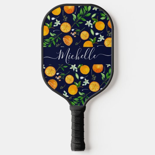 Oranje citrus zomerbloem botanisch patroon pickleball paddle (Voorkant)