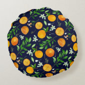 Oranje citrus zomerbloem botanisch patroon rond kussen (Achterkant)