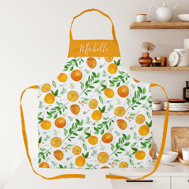 Oranje citrus zomerbloem botanisch patroon schort
