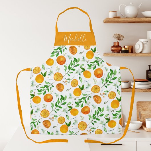 Oranje citrus zomerbloem botanisch patroon schort