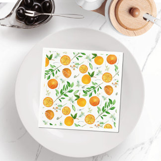 Oranje citrus zomerbloem botanisch patroon servet