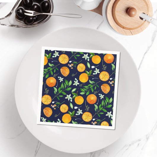 Oranje citrus zomerbloem botanisch patroon servet