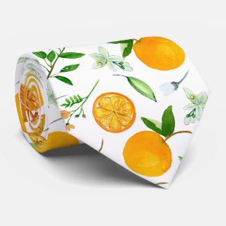 Oranje citrus zomerbloem botanisch patroon stropdas