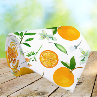 Oranje citrus zomerbloem botanisch patroon stropdas