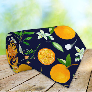 Oranje citrus zomerbloem botanisch patroon stropdas