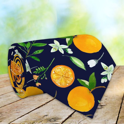 Oranje citrus zomerbloem botanisch patroon stropdas