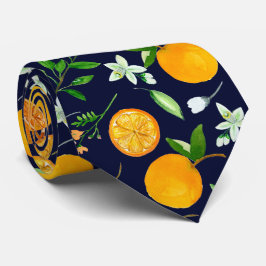 Oranje citrus zomerbloem botanisch patroon stropdas