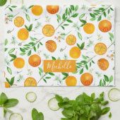 Oranje citrus zomerbloem botanisch patroon theedoek (Gevouwen)