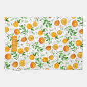 Oranje citrus zomerbloem botanisch patroon theedoek (Horizontaal)