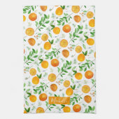 Oranje citrus zomerbloem botanisch patroon theedoek (Verticaal)