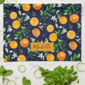 Oranje citrus zomerbloem botanisch patroon theedoek (Gevouwen)