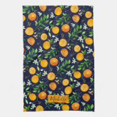 Oranje citrus zomerbloem botanisch patroon theedoek (Verticaal)