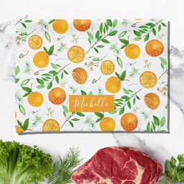 Oranje citrus zomerbloem botanisch patroon theedoek