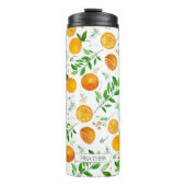 Oranje citrus zomerbloem botanisch patroon thermosbeker (Voorkant)