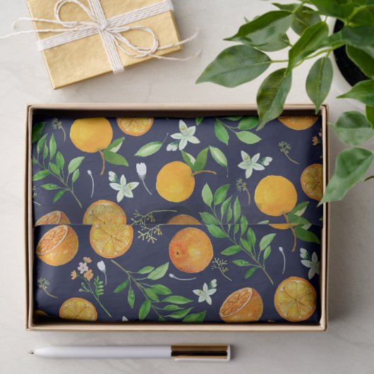 Oranje citrus zomerbloem botanisch patroon tissuepapier (Geschenk)