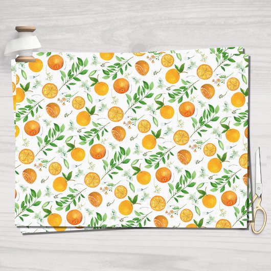 Oranje citrus zomerbloem botanisch patroon tissuepapier