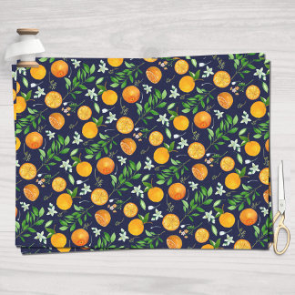 Oranje citrus zomerbloem botanisch patroon tissuepapier