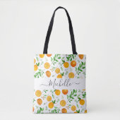 Oranje citrus zomerbloem botanisch patroon tote bag (Voorkant)